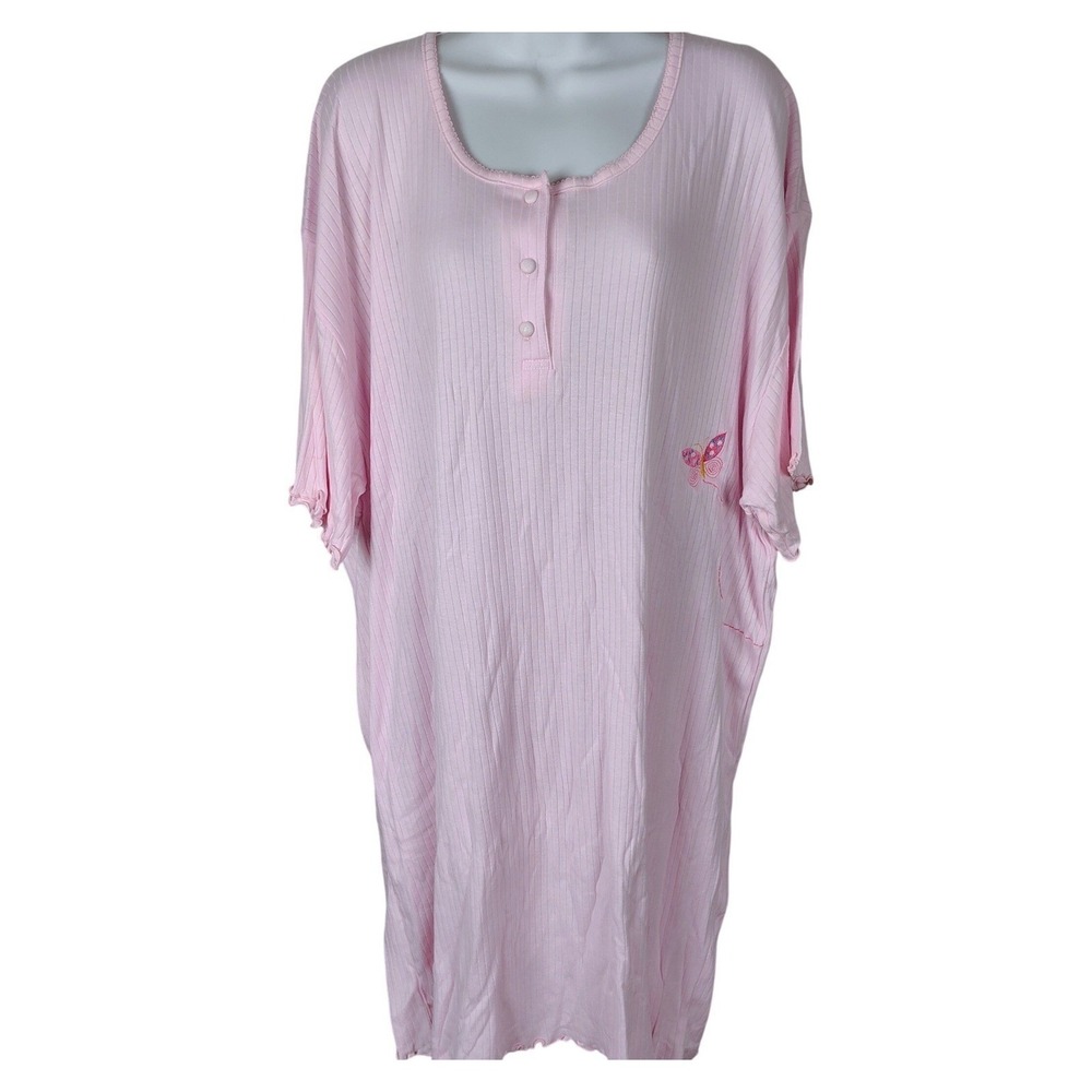 Intimates Pink Ribbed Butterfly Nightgown Henley coquette  soft girl romantic